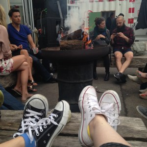 Food and beer by the fire at Copenhagen Street Food - photo credit Emma Peachey