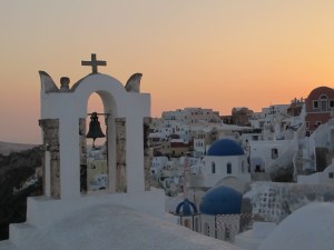 The famed blue domes of Oia
